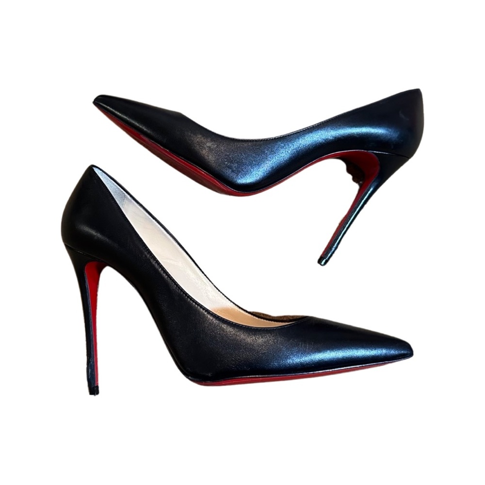 Louboutin Apostrophy Leather Pointed Toe, Red-Sole Pumps